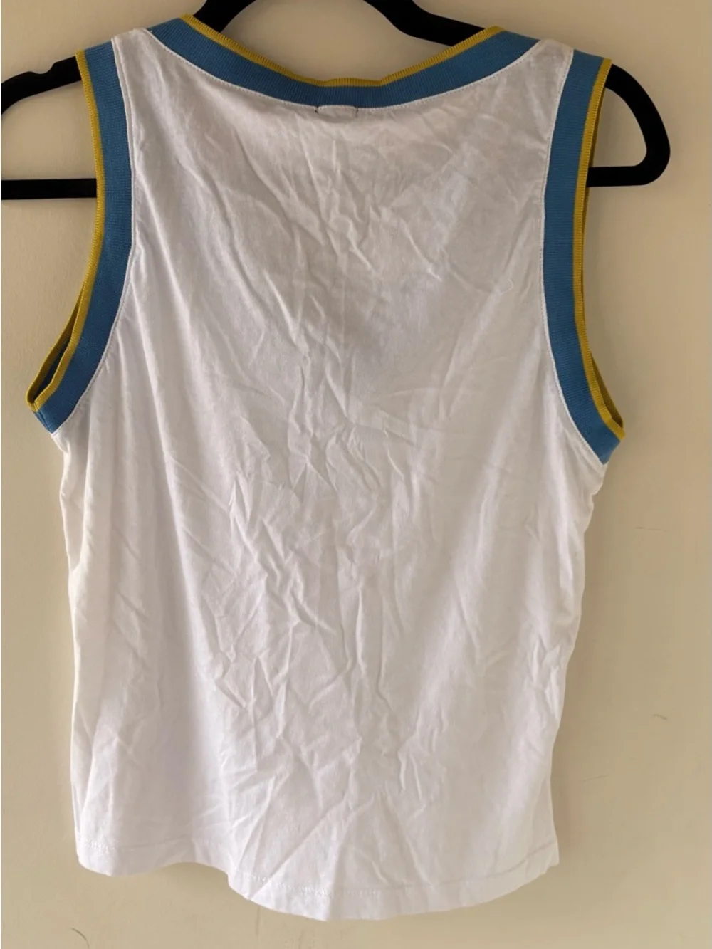 Monrow White V-Neck Tank with Blue and Yellow Trim - Picture 4 of 4